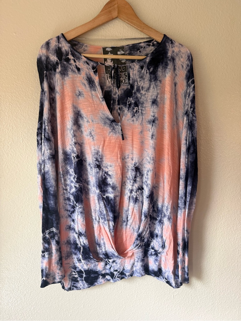 Young Fabulous & Broke Tie-Dye V-Neck Long Sleeve Top